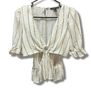 🌟 Forever 21 Women's White Striped Blouse Small 🌟